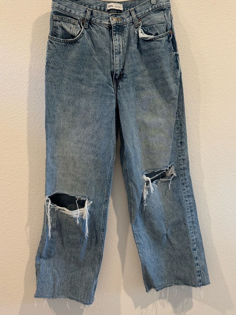 Zara Light Blue Distressed Relaxed Jeans